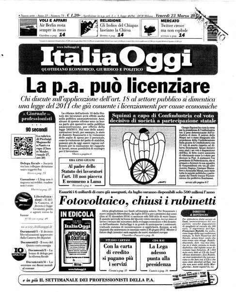 Italia oggi : quotidiano di economia finanza e politica